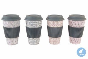 Thermo coffee to go bögre (környezetbarát). Kemény bambuszból, szilikon gallérral és szilikon kupakkal. 3,5 dl.