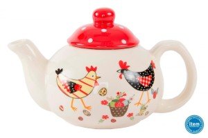 kerámia teáskancsó tyúk és kakas mintával